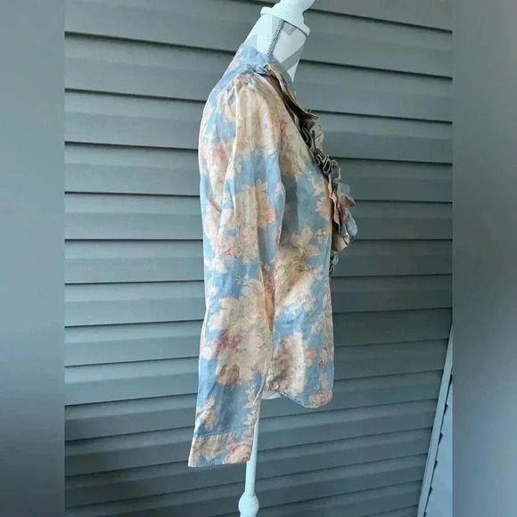 LRL Lauren Jeans Co. Floral Ruffle-Trim Blouse Sz M - Picture 4 of 10
